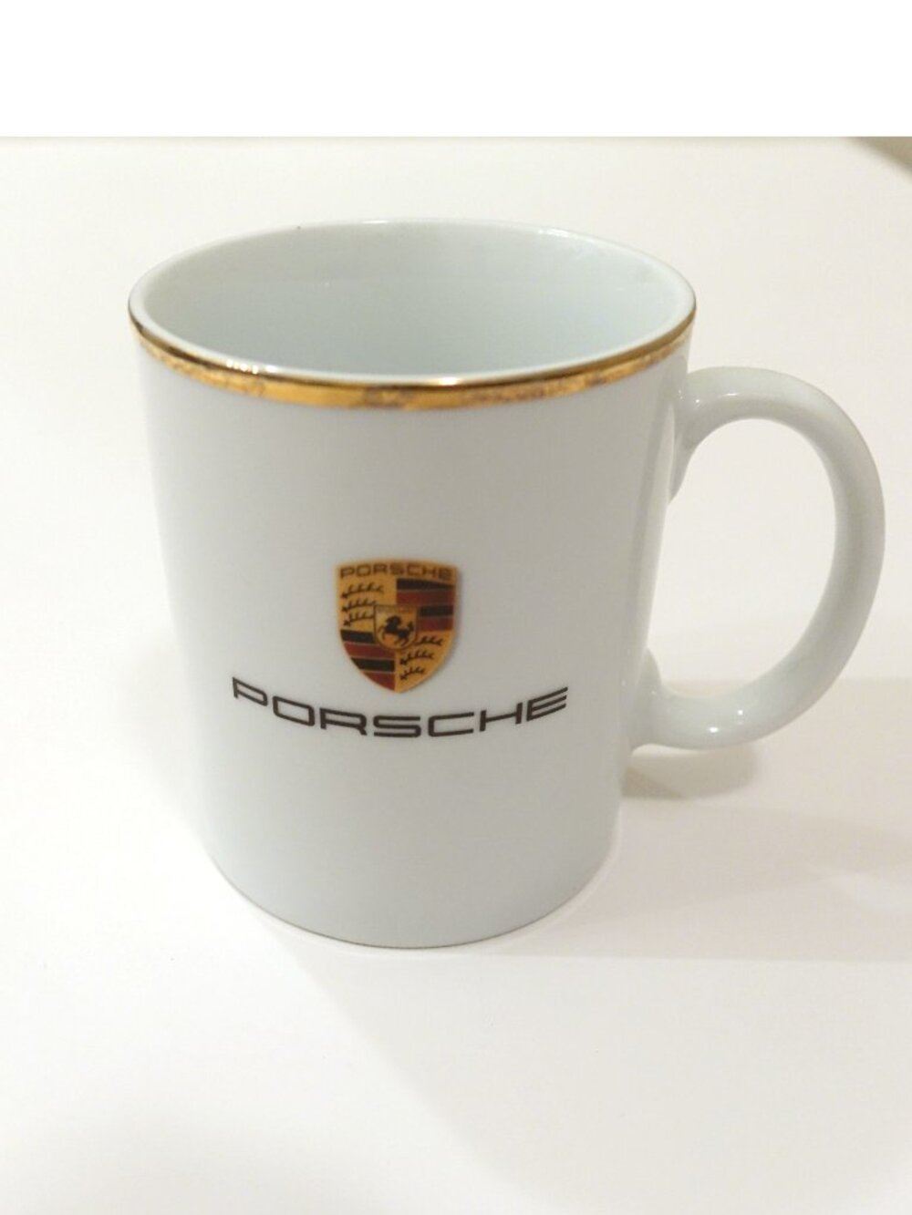 Porsche Crest Logo White Coffee Tea Cup Mug Gold Trim Made in Germany